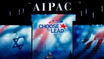 ראש הממשלה נתניהו נואם בכנס השדולה היהודית AIPAC בארה"ב. 6 במרץ 2018 (AP Photo/Jose Luis Magana)