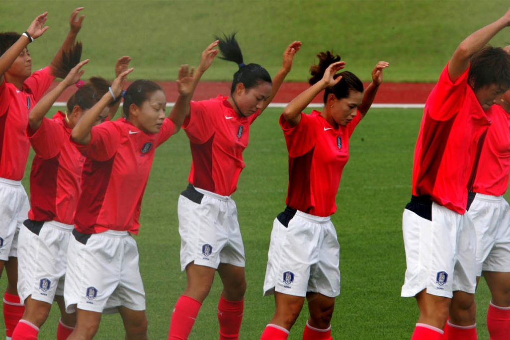 נבחרת דרום קוריאה בכדוררגל נשים. (AP Photo/ Yonhap/ Jin Sung-chul)
