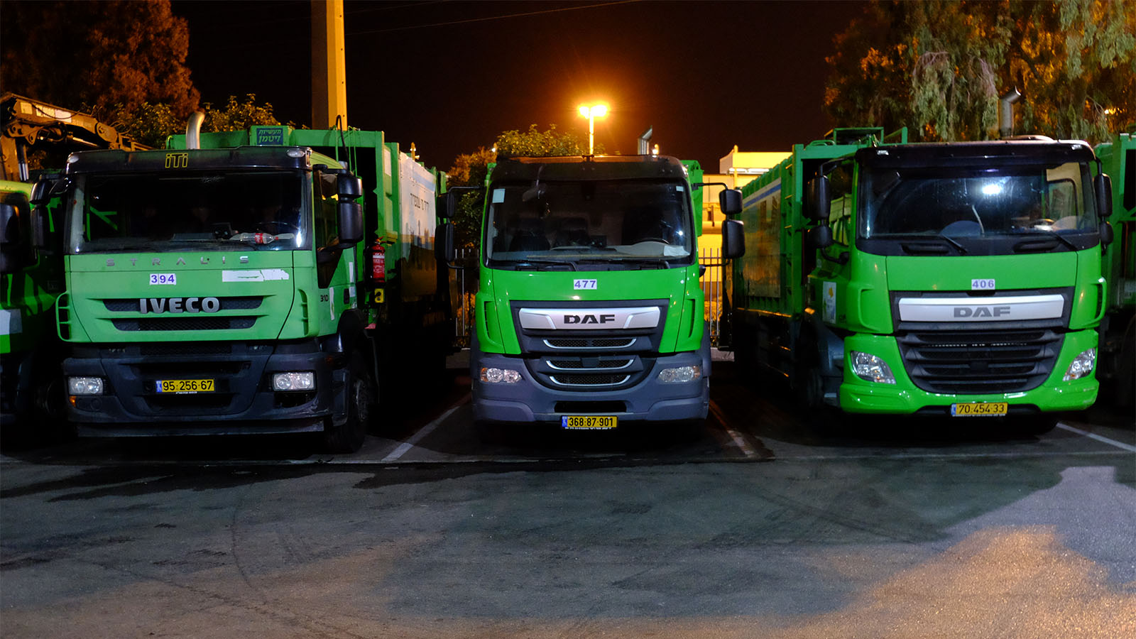Garbage trucks at Tel Aviv Sanitation Department. Credit: David Twersky