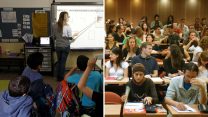סטודנטים באוניברסיטה ומורה בכיתה (צילום: פלאש90)