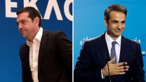 ראש ממשלת יוון קיריאקוס מיצוטאקיס (מימין) ואלכסיס ציפראס, המועמדים המובילים לראשות ממשלת יוון (צילום: AP Photo/Yorgos Karahalis, Thanassis Stavrakis)