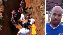 יוסף מחמד סאלם אלעדרה לצד זירת תאונת העבודה בראשון לציון בה נהרג (צילום הזירה: תיעוד מבצעי מד"א)