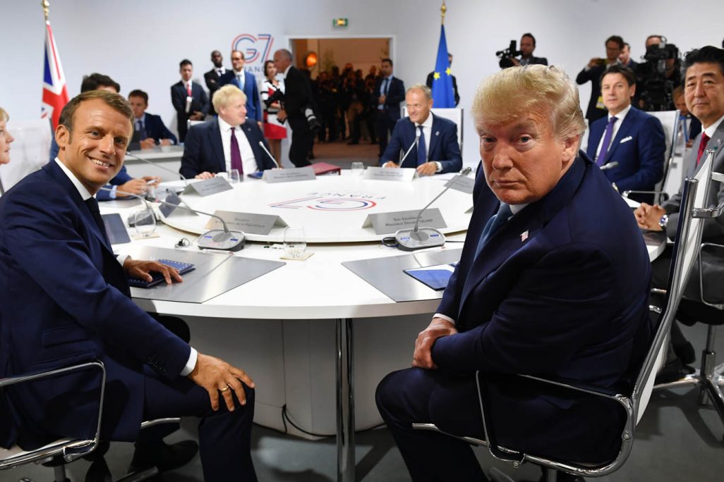 נשיא ארה"ב טראמפ ומנהיגי מדינות ה-G7 בדיון משותף בועידת ה-G7. 25 באוגוסט 2019 (Photo by Jeff J Mitchell - Pool /Getty Images)