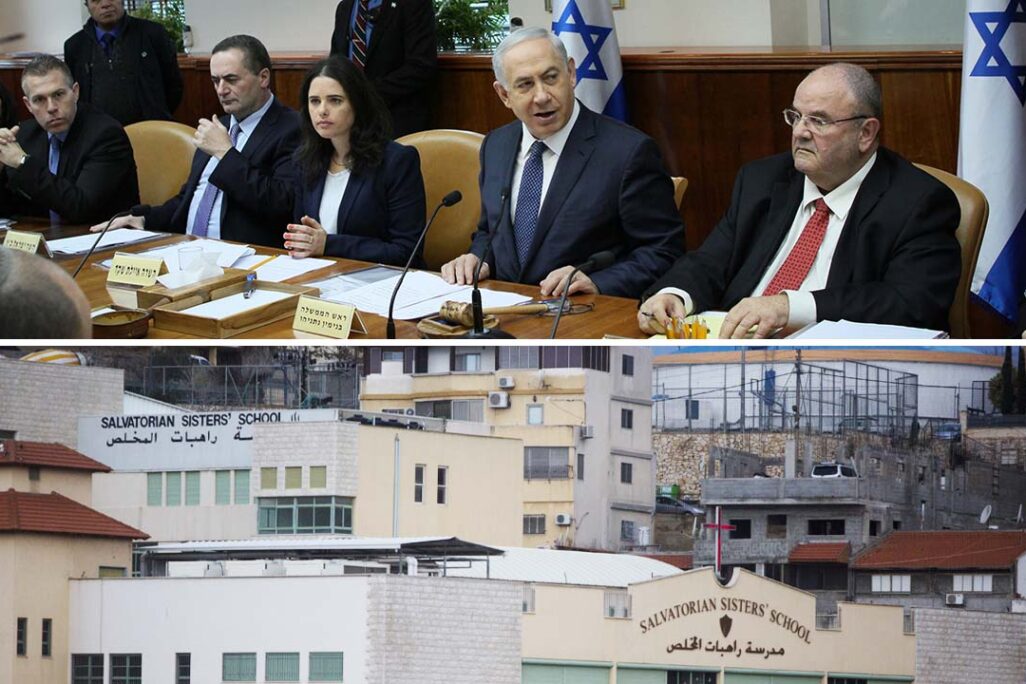 Top: Israeli government meeting, Dec. 2015. Bottom: The city of Nazareth (Photographs: Alex Kolmoisky, Lior Mizrachi/Flash90)