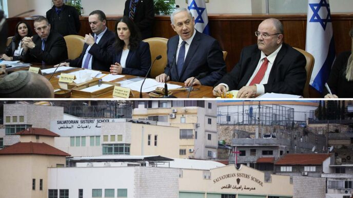 Top: Israeli government meeting, Dec. 2015. Bottom: The city of Nazareth (Photographs: Alex Kolmoisky, Lior Mizrachi/Flash90)