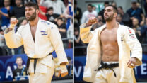 אורי ששון (משמאל) ופיטר פלצ'יק בגרנד פרי תל אביב בג'ודו, 25 בינואר 2020 (צילום: עודד קרני, באדיבות איגוד הג’ודו)