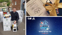 מימין למעלה: שי לחג לעובדי פרטנר, מימין למטה: 'הסלון האווירי' של ארגון עובדי התעשייה האווירית', משמאל: יו"ר ארגון עובדי קק"ל ישראל גולדשטיין באריזת ארגזי ירקות כתרומה (צילומים: מתוך פייסבוק)