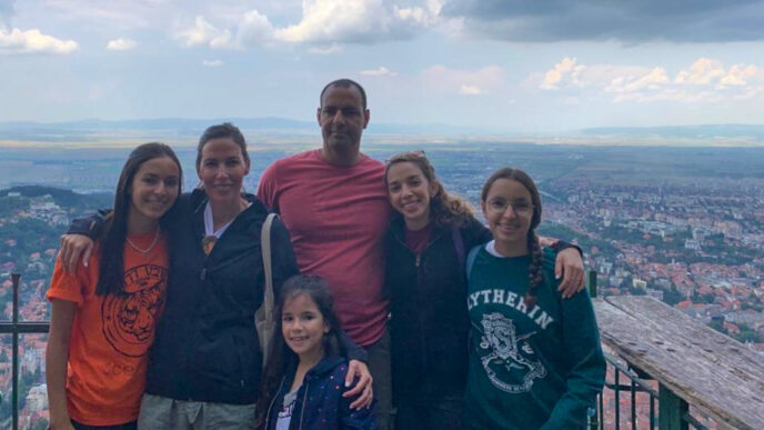 Inbal Retz Gilmore, with her husband Ofer and their four daughters. (Photo courtesy of the family)