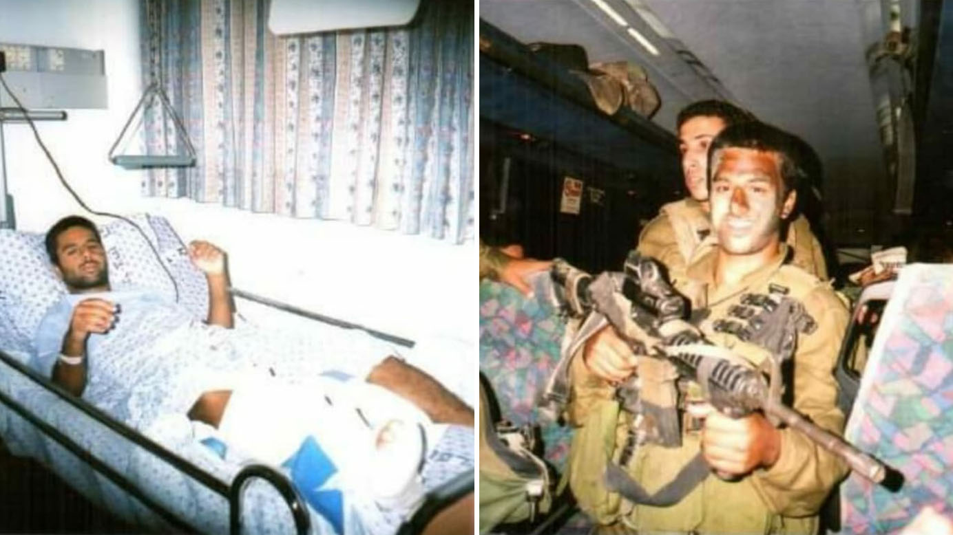 يوسف حداد ، جندي عند مدخل لبنان ، وفي المستشفى بعد الإصابة. (بإذن من الصور)