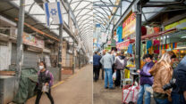 שוק בעיר רמלה. לפני מגפת הקורונה, ובמהלכה. (צילום: משה שי / יוסי אלוני / פלאש90 / גרפיקה: אידאה)