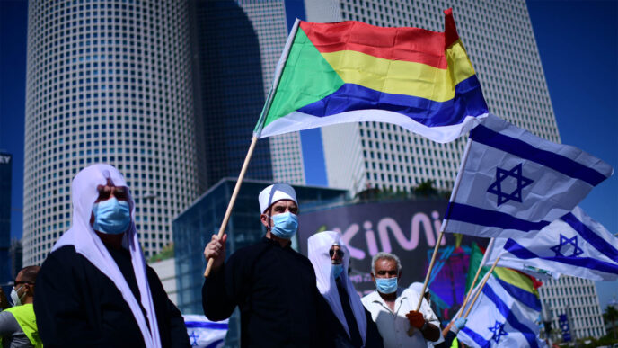 المجتمع الدرزي يتظاهر أمام مجمع الحكومة، 10 أيار 2020 (تومير نويبرغ/ فلاش 90)