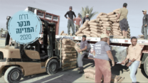 פועלים פלסטינים פורקים בטון ממשאית ברפיח ( צילום: עבד רחים חטיב / פלאש 90)