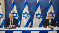 נתניהו וגנץ במסיבת עיתונאים (צילום ארכיון: טל שחר/פול)