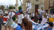 עובדי ארקיע מפגינים ביפו (צילום: ניתן צבי כהן)