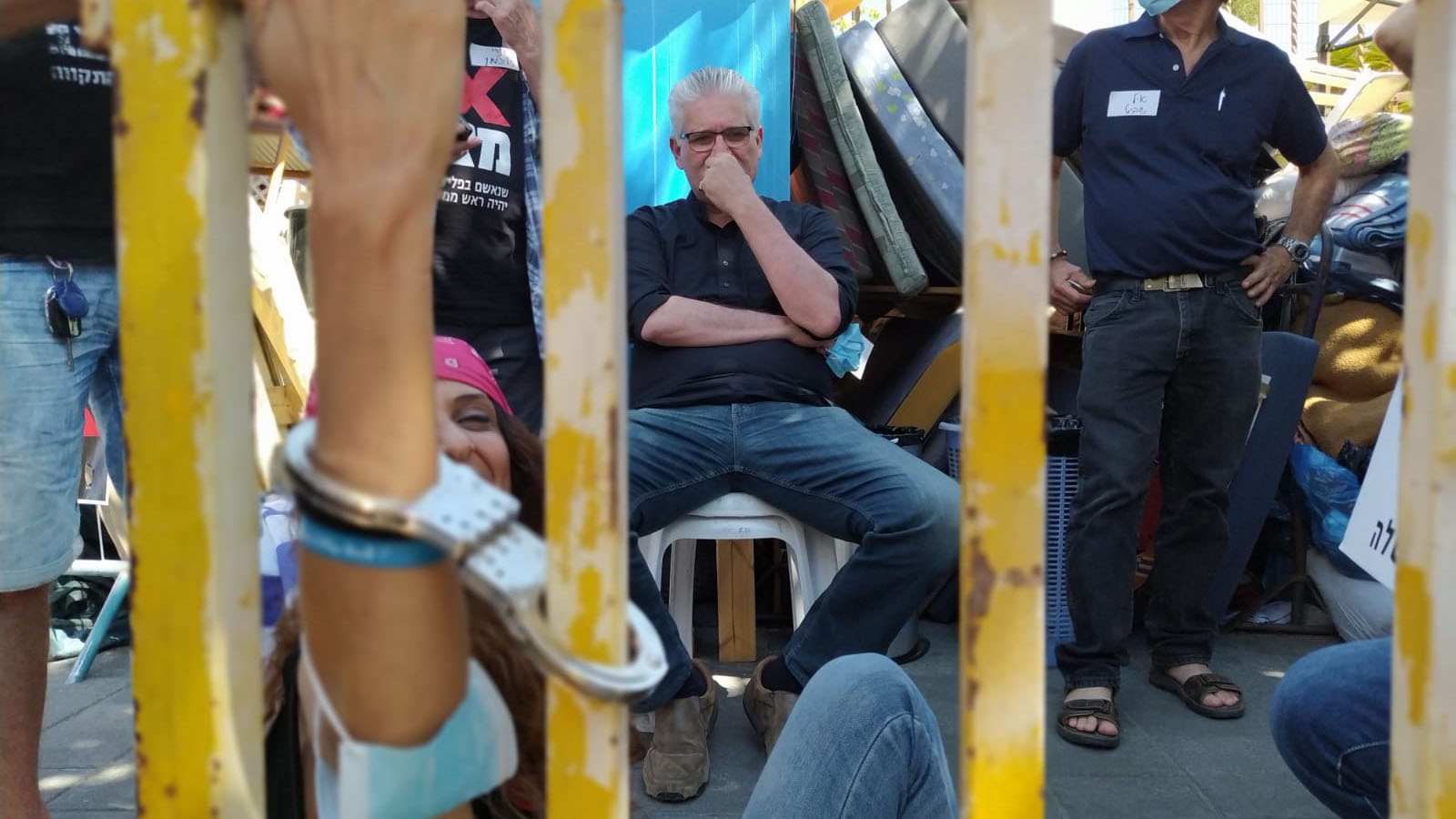 חכ אלי אבידר במאהל המחאה בירושלים. (צילום: יהל פרג')