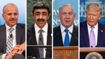 נשיא ארה"ב, דונלד טראמפ; ראש הממשלה, בנימין נתניהו; שר החוץ של איחוד האמירויות, עבדאללה בן-זייד ושר החוץ של בחריין, עבד אל-לטיף אל-זיאני (צילומים: AP Photo-Andrew Harnik / יונתן זינדל-פלאש90 / AP Photo-Richard Drew / Mueller / MSC)