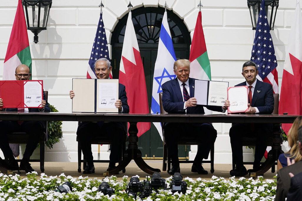 חתימת הסכם השלום בין ישראל, איחוד האמיריות ובחריין (AP Photo/Alex Brandon)