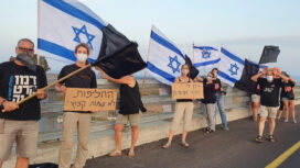 מפגינים בגשר חנה (צילום: הדגלים השחורים)