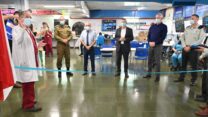 שר הביטחון בני גנץ ושר הבריאות יולי אדלשטיין טקס חנוכת מחלקת הקורונה הצה"לית. (צילום: אריאל חרמוני / משרד הביטחון)