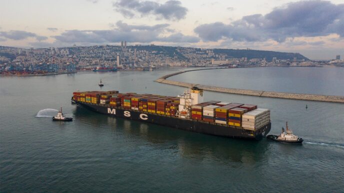 אנייה ראשונה המגיעה לישראל עם מטען יבוא מאיחוד ההאמירויות (צילום: גיאודרונס)
