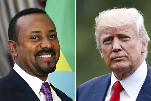 נשיא ארה"ב טראמפ וראש ממשלת אתיופיה אביי אחמד. (צילום: AP Photo/Alex Brandon/Francisco Seco, file)