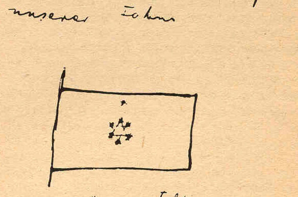 The seven-star flag, as drawn by Herzl in his own handwriting (Photo: Herzl / Wikimedia Archive)