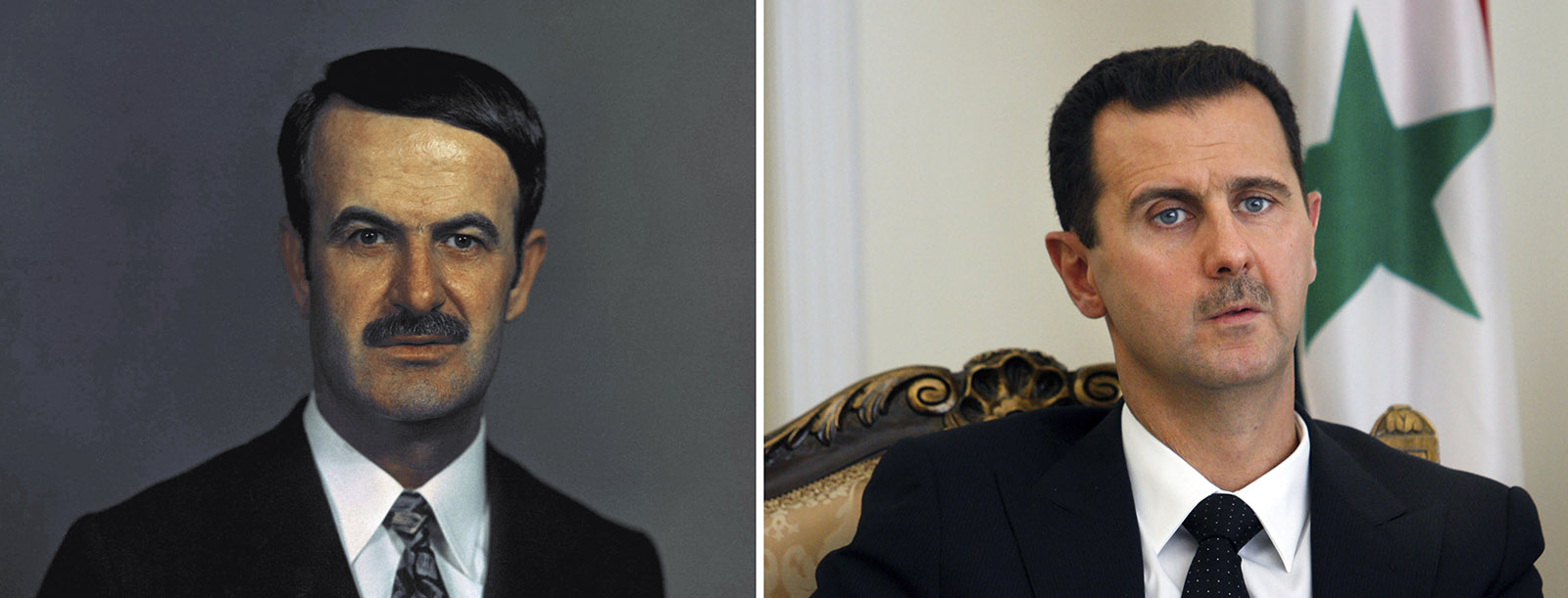 נשיא סוריה לשעבר חאפז אל-אסד ובנו, הנשיא בשאר אל-אסד (AP File Photos, right, Vahid Salemi)