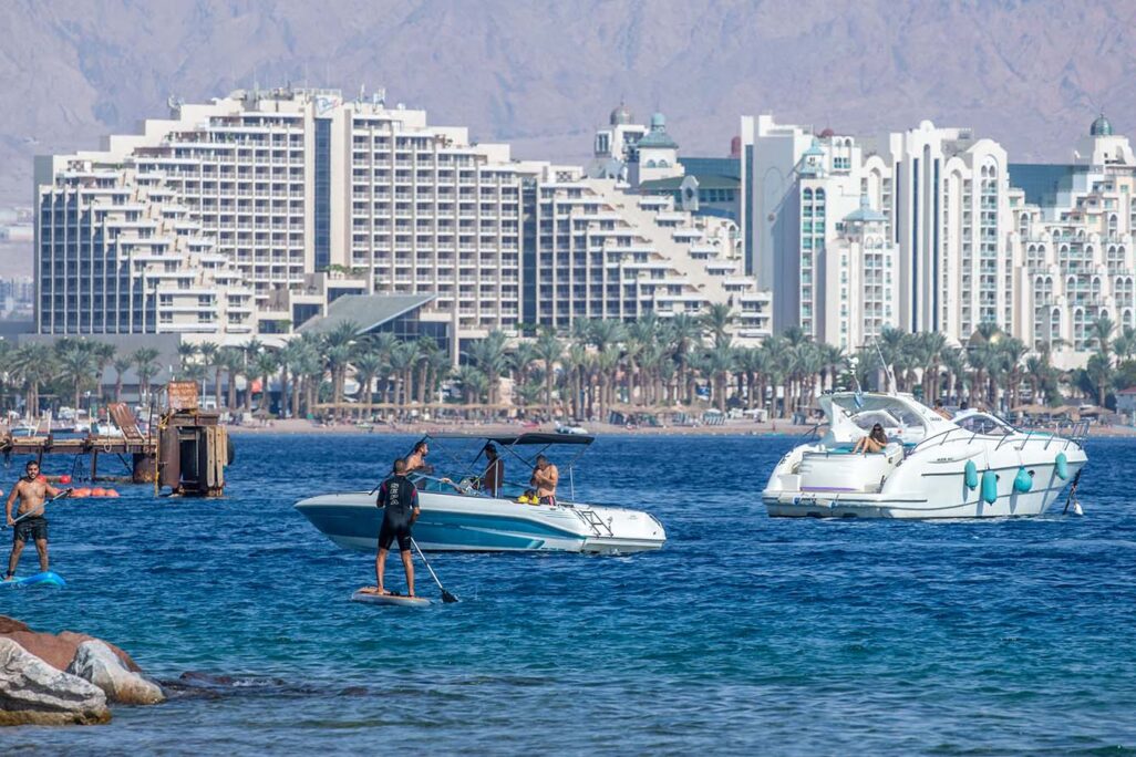 Visitors enjoy the Red Sea in the Southern Israeli city of Eilat, on November 6, 2020. Photo by Yossi Aloni/Flash90
