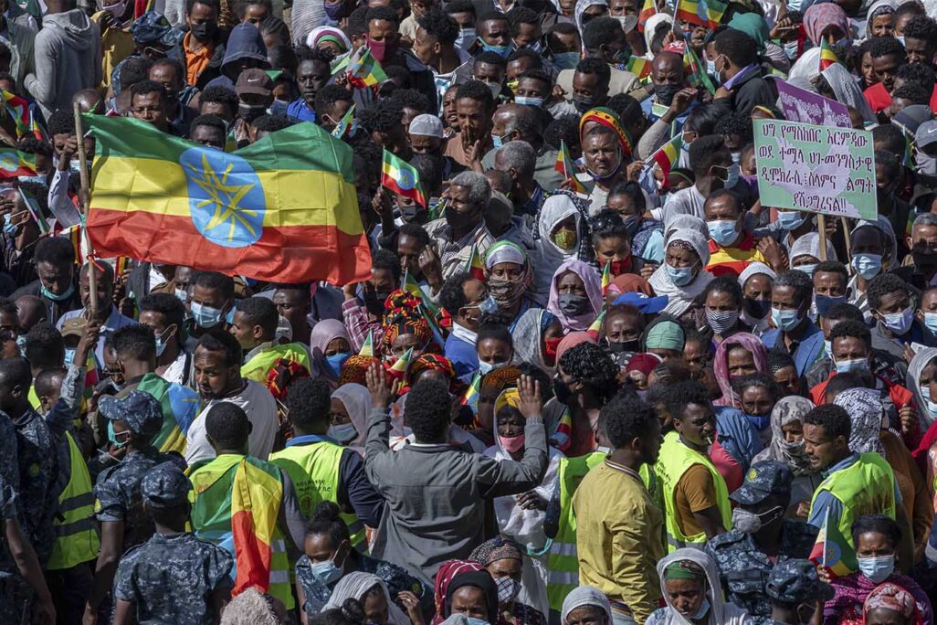 הפגנת תמיכה בצבא אתיופיה שאורגנה על ידי העירייה באדיס-אבבה. 17 בנובמבר 2020 (AP Photo/Mulugeta Ayene)