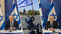 רה"מ נתניהו, שר הביטחון גנץ ומחאת הנכים (צילומים: טל שחר | פלאש90)