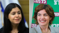 השרה להגנת הסביבה תמר זנדברג (מימין) ושרת האנרגיה קארין אלהרר (צילום: נועם רבקין פנטון, יונתן זינדל/פלאש 90)