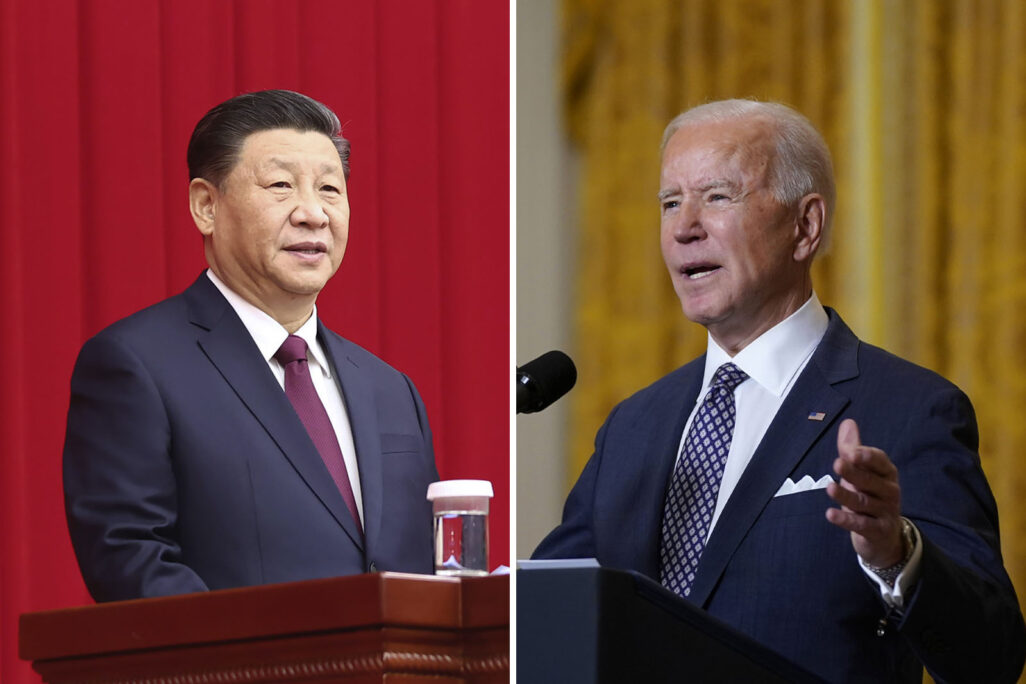 נשיא ארה"ב ביידן ונשיא סין ג'יפינג (צילומים: AP Photo/Patrick Semansky/Ju Peng/Xinhua via AP)