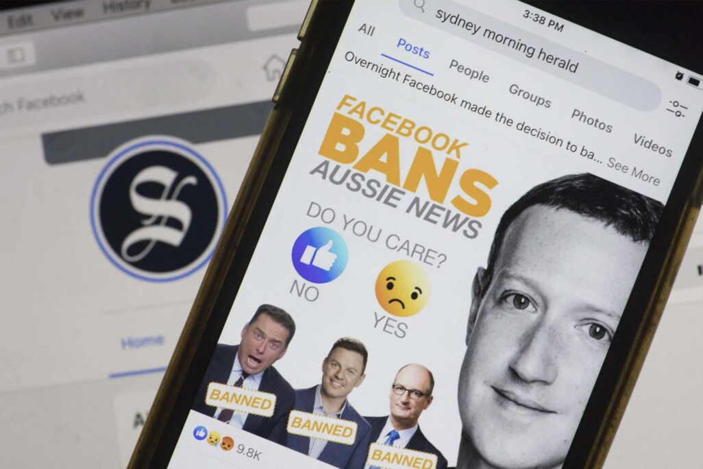 "פייסבוק משהה חדשות אוסטרליות": כיתוב שהופיע בעמוד החדשות הרלד ניוז (צילום: Brent Lewin/Bloomberg via Getty Images)