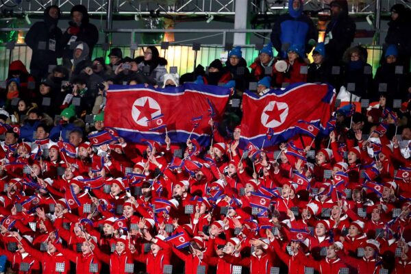 המשלחת של קוריאה הצפונית בטקס הפתיחה של המשחקים האולימפיים בחורף פיונגצ'אנג 2018. (צילום: REUTERS/PA Images)