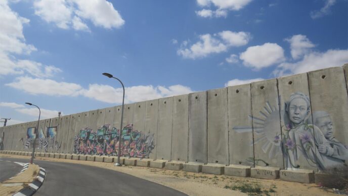 חומת הגבול עם עזה בקיבוץ כרם שלום. &quot;הם באים להוריד אותנו, אבל אנחנו באים לבשר את החיים&quot; (צילום: הדס יום טוב)