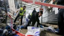 מתנדבי זק"א במירון לאחר האסון (צילום: דוד כהן, פלאש 90)
