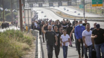 צועדים על כביש אחד, לאחר שאוטובוסים נחסמו בדרך לאל-אקצא (צילום: נועם רבקין פנטון/פלאש 90)