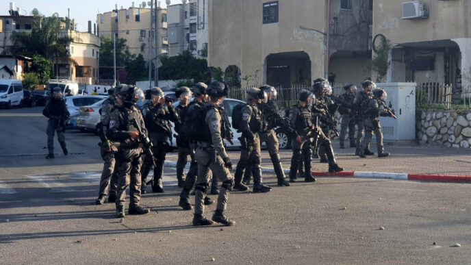 כוחות משטרה בהפגנה בלוד (צילום: דוברות המשטרה)