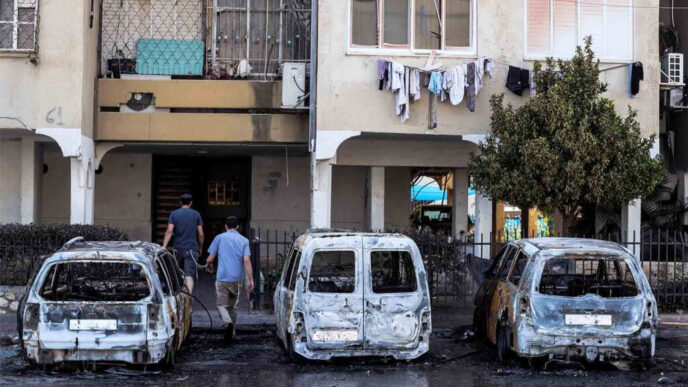 مركبة تم إحراقها في اللد. "كلنا نعيش هنا، لا أحد يريد أن يرى جاره وهو يحرق له السيارة" (تصوير: REUTERS / Ronen Zvulun / File Photo)