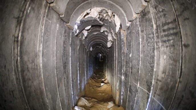 מנהרת חמאס בעזה. מתחת לכבישים ולבתי תושבים (צילום ארכיון: Jack Guez/Pool via AP)