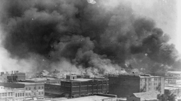 עשן מיתמר מעל טולסה בימי הטבח. &quot;תסתכל סביב ותראה את ההשלכות של טבח בן 100 שנה&quot; (Alvin C. Krupnick Co./Library of Congress via AP)