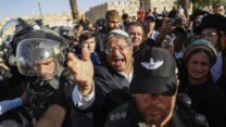 איתמר בן גביר במסיבת עיתונאים, שער שכם (צילום: יונתן זינדל, פלאש 90)