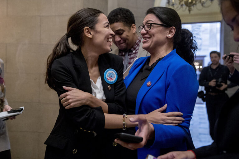 Members of Congress Rashida Tlaib (right) and Alexandria Ocasio-Cortez both claim Israel is an apartheid regime. (Photo: AP / Andrew Harnik)