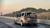פקק ענק ורכב שרוף בכביש מספר 2 (צילום: דבר)