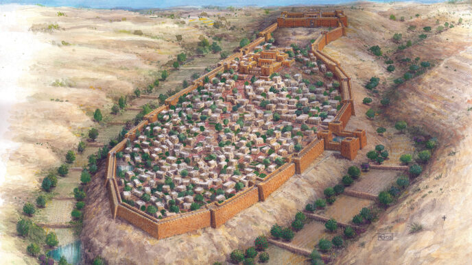 איור &#8211; חומות העיר ירושלים בימי בית ראשון (שלום קוולר- ארכיון עיר דוד)