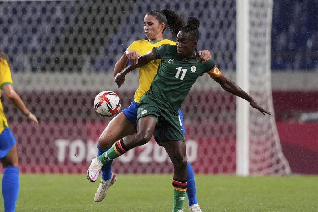 ברברה בנדה מנבחרת זמביה במשחק מול ברזיל. בקרוב, בליגה בכירה באירופה (AP Photo/Martin Mejia)