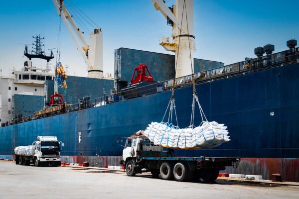 העמסת שקי סוכר על אניית משא (צילום: Shutterstock)