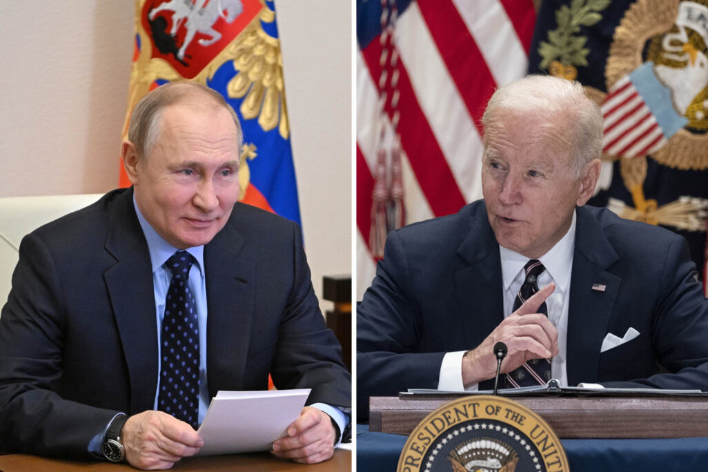 נשיא ארה"ב ג'ו ביידן (מימין) ונשיא רוסיה ולדימיר פוטין (צילומי ארכיון: AP Photo/Alex Brandon, File/Alexei Nikolsky, Sputnik, Kremlin Pool Photo via AP)
