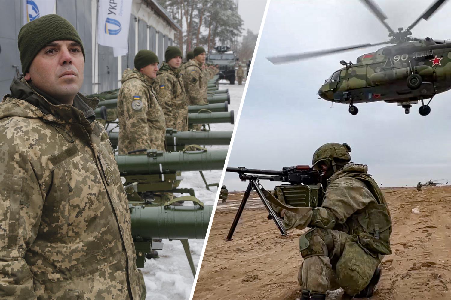כוחות צבא רוסיה (מימין) וצבא אוקראינה (צילום: Russian Defense Ministry Press Service via AP/AP Photo/Efrem Lukatsky)