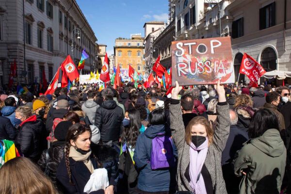 הפגנת תמיכה באוקראינה שאירגן איגוד מסחר ברומא (צילום: Matteo Nardone / Pacific Press/Sipa USA)